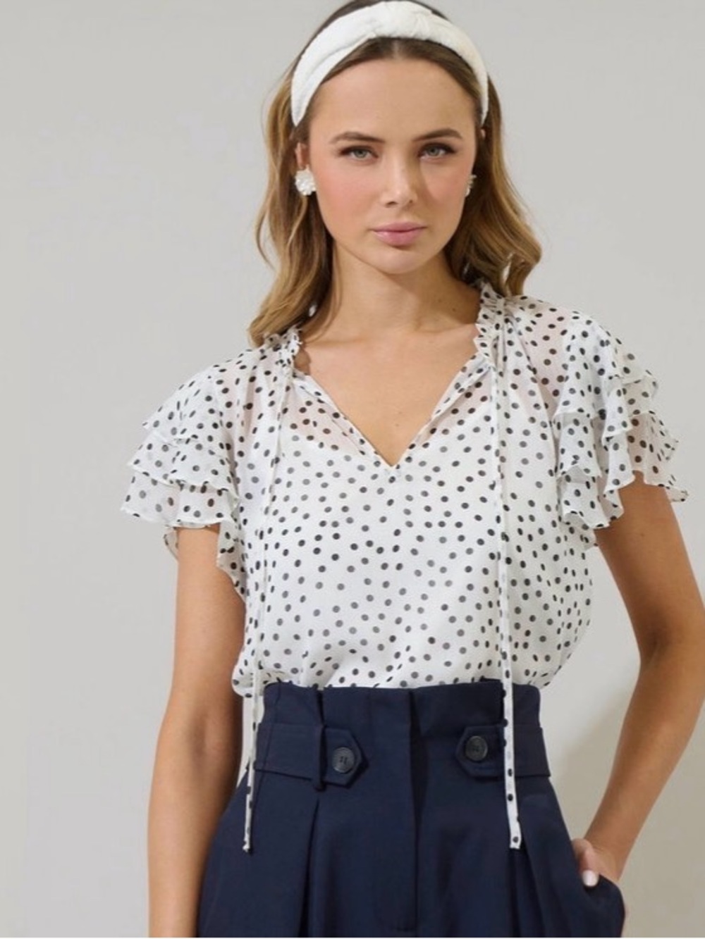 Sugarlips White Polka Dot Ruffle Sleeve Blouse